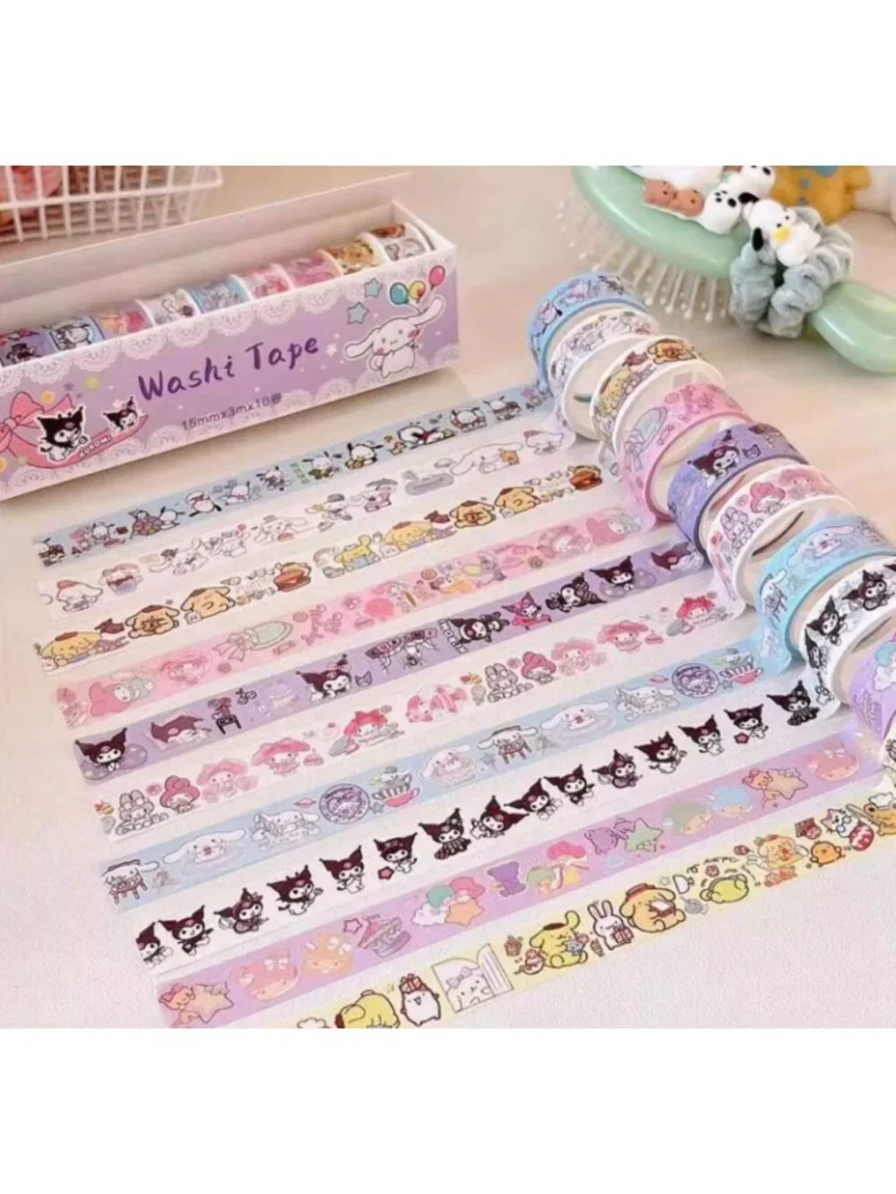 Hello Kitty, Kuromi & My Melody Washi Tape Set 10‑Roll Kawaii Crafting Tape